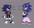 Size: 2048x1720 | Tagged: safe, artist:sorbeau, oc, oc:blue skies "sky" the hedgehog, oc:elena "ellie" the hedgehog, hedgehog, 2025, alternate universe, arm warmers, character name, dark skin, duo, english text, fankid, female, frown, fur markings, grey background, leg warmers, looking at viewer, parent:shadow, parent:sonic, parents:sonadow, siblings, simple background, sisters, smile, standing, text