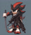 Size: 1241x1376 | Tagged: safe, artist:goodlouse, shadow the hedgehog, hedgehog, 2025, assault rifle, axe, blue background, frown, gun, holding something, katana, looking offscreen, male, omochao gun, rifle, shadow the hedgehog (video game), signature, simple background, solo, sword, weapon