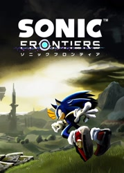 Size: 1467x2048 | Tagged: safe, artist:overst1_, sonic the hedgehog, hedgehog, sonic frontiers, 2026, clouds, daytime, english text, frown, grass, japanese text, looking offscreen, male, outdoors, redraw, running, scenery, solo, text, tower, treads