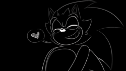 Size: 1280x720 | Tagged: safe, artist:frenzyferret, sonic the hedgehog, hedgehog, 2026, alternate universe, au:freedom fighters reprisal, black and white, duo, female, heart, male, sally x sonic, smile, speech bubble