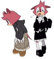 Size: 1869x2048 | Tagged: safe, artist:kosherea, barry the quokka, 2025, blushing, dress, flat colors, nonbinary, nonbinary barry, quokka, simple background, skirt, solo, solo nonbinary, white background, yawning