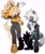 Size: 1845x2187 | Tagged: safe, artist:kosherea, tangle the lemur, whisper the wolf, duo, hand behind head, outfit swap, simple background, tangle's running suit, thought bubble, white background