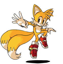 Size: 567x574 | Tagged: safe, artist:genesishero, miles "tails" prower, 2026, reaching out, shoe swap, simple background, smile, soap shoes, solo, white background