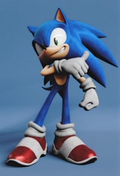 Size: 1402x2048 | Tagged: safe, artist:dokatzo, artist:exg1983, sonic the hedgehog, hedgehog, 2026, 3d, gradient background, looking at viewer, male, smile, solo, standing, thumbs up