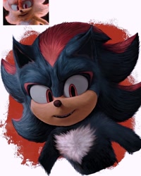 Size: 1638x2048 | Tagged: safe, artist:kiirobunii, shadow the hedgehog, hedgehog, sonic the hedgehog 3 (film), 2026, lineless, looking offscreen, male, redraw, reference inset, smile, solo