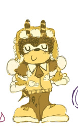 Size: 578x936 | Tagged: safe, artist:knuckiss, charmy bee, 2026, alternate outfit, charmabetes, cute, eyes closed, hat, simple background, smile, solo, ushanka hat, white background