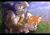 Size: 3508x2480 | Tagged: safe, artist:井上くと, miles "tails" prower, sonic the hedgehog, 2021, absurd res, all fours, classic sonic, classic tails, clouds, daytime, duo, frown, grass, looking offscreen, nature, outdoors, plant, tree