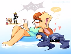 Size: 3729x2841 | Tagged: safe, artist:erlangfan69, cream the rabbit, gemerl, mimic the octopus, vanilla the rabbit, inner tube, swimsuit