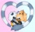 Size: 2048x1870 | Tagged: safe, artist:astral_wisp, tangle the lemur, whisper the wolf, 2025, abstract background, blushing, cute, duo, eyes closed, gradient background, heart, heart tail, holding each other, lesbian, one fang, outline, shipping, side view, smile, tangabetes, tangle x whisper, valentine's day, whispabetes