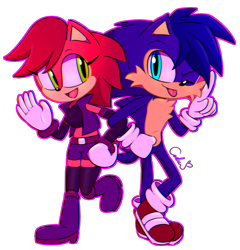 Size: 1150x1200 | Tagged: safe, artist:reinadecorazonez, manik acorn, sonia acorn, chipmunk, hedgehog, 2021, blank background, brother and sister, duo, female, happy, male, parent:sally, parent:sonic, parents:sonally, redesign, siblings, tongue out, wink