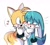 Size: 1359x1210 | Tagged: safe, artist:fumiunu, kit the fennec, miles "tails" prower, 2025, blushing, cheek pinch, cute, duo, eye clipping through hair, eyebrow clipping through hair, gay, heart, kit x tails, kitabetes, looking at each other, looking at them, mouth open, one eye closed, one fang, open smile, shipping, signature, simple background, smile, smiling at them, standing, tailabetes, white background