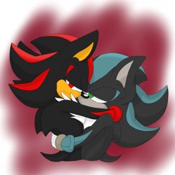 Size: 1024x1024 | Tagged: safe, artist:shadayloronic, mephiles the dark, shadow the hedgehog, 2016, duo, frown, gay, hugging, lidded eyes, mephadow, shipping