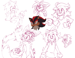 Size: 2048x1593 | Tagged: safe, artist:battiegutz, miles "tails" prower, shadow the hedgehog, sonic the hedgehog, chao, 2022, alternate hairstyle, amybetes, beanbrows, blushing, cute, dress, eyebrow clipping through hair, eyelashes, eyes closed, eyewear on head, flapping wings, floppy ears, frown, goggles, goggles on head, group, line art, lineless, looking at each other, looking offscreen, monochrome, neutral chao, one fang, pointing, shadowbetes, simple background, sitting, smile, sonabetes, star (symbol), tailabetes, trans female, trans girl sonic, transgender, white background
