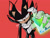 Size: 1280x960 | Tagged: safe, artist:raych3, shadow the hedgehog, 2026, bending over, chaos emerald, frown, holding something, lidded eyes, looking at viewer, reaching towards the viewer, red background, signature, simple background, solo