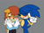 Size: 1354x1000 | Tagged: safe, artist:lady_axolotl04, sally acorn, sonic the hedgehog, chipmunk, hedgehog, 2026, alternate universe, blushing, duo, female, looking at viewer, male, sally x sonic, sally's ringblader outfit, shipping, simple background, solo, straight