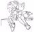 Size: 873x816 | Tagged: safe, artist:rinn-kun, miles "tails" prower, sonic the hedgehog, fox, hedgehog, 2011, black and white, blushing, breasts, duo, eyelashes, eyes closed, featureless breasts, female, gender swap, half r63 shipping, hand on face, imminent kissing, line art, male, monochrome, shipping, signature, simple background, sitting, sonic x tails, straight, white background