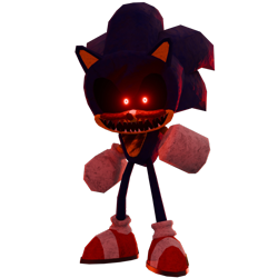 Size: 1920x1920 | Tagged: semi-grimdark, sonic the hedgehog, oc, oc:sonic.exe, hedgehog, 3d, adorascary, black sclera, blood, dark, glowing eyes, looking at viewer, low poly, mouth open, sharp teeth, simple background, solo, sonic.exe: the disaster, sonic.exe: the disaster remake, standing, staring into your soul, transparent background