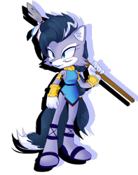 Size: 1280x1623 | Tagged: safe, artist:amy-rose-is-magic, lupe the wolf, wolf, 2018, clenched fist, female, holding something, looking offscreen, mouth open, simple background, smile, solo, spear, standing, transparent background, weapon