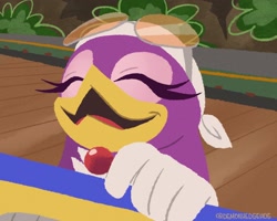 Size: 2048x1638 | Tagged: safe, artist:demonhedgehog, wave the swallow, 2021, bridge, bush, daytime, extreme gear, eyes closed, holding something, laughing, mouth open, no outlines, outdoors, plant, redraw, solo, sonic riders