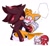 Size: 800x734 | Tagged: safe, artist:jhoycookie, knuckles the echidna, miles "tails" prower, rouge the bat, shadow the hedgehog, 2025, blank speech bubble, blushing, duo focus, embarrassed, fangs, gay, group, holding hands, phone, shadow x tails, shipping, speech bubble, sweatdrop