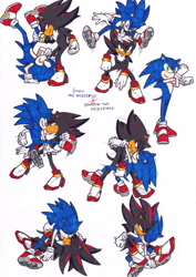 Size: 2394x3374 | Tagged: safe, artist:dawnhedgehog555, shadow the hedgehog, sonic the hedgehog, 2016, duo, gay, hugging, play fighting, shadow x sonic, shipping, smile, traditional media, treads