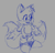Size: 675x653 | Tagged: safe, artist:tripwiretails, oc, oc:blails the fox, fox, 2026, clenched fist, eyelashes, female, grey background, line art, looking offscreen, monochrome, not tails, ocbetes, simple background, sketch, smile, solo, solo female, trans female, transgender, two tails