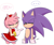 Size: 2480x2060 | Tagged: safe, artist:esbelle, amy rose, sonic the hedgehog, hedgehog, ..., 2018, amy x sonic, blushing, dialogue, duo, english text, female, frown, lidded eyes, male, mouth open, open smile, pointing, pointing at them, shipping, signature, simple background, smile, sonic is not amused, speech bubble, straight, text, unamused, white background