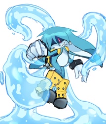 Size: 1147x1333 | Tagged: safe, artist:skyt903, kit the fennec, 2026, clenched fist, clenched teeth, hydrokinesis, looking at viewer, mid-air, shadowed face, simple background, smile, solo, tentacle, water, white background