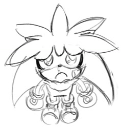 Size: 982x1035 | Tagged: safe, artist:woniksonik, silver the hedgehog, 2025, blushing, chibi, crying, cute, frown, grey background, line art, looking at viewer, looking up, looking up at viewer, monochrome, sad, silvabetes, simple background, sketch, snot, solo, standing, sweatdrop, tears, tears of sadness, traditional media