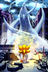 Size: 736x1103 | Tagged: safe, artist:henriquecostap7, chaos, perfect chaos, sonic the hedgehog, super sonic, sonic adventure, super form