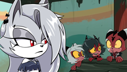 Size: 1920x1080 | Tagged: safe, artist:kanayanga, blitzo, helluva boss, loona, millie, mobianified, moxxie