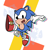 Size: 2912x2912 | Tagged: safe, artist:gnartastic, sonic the hedgehog, sonic mania, 2017, abstract background, classic sonic, looking at viewer, mid-air, mouth open, open smile, smile, smiling at viewer, solo, treads