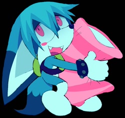 Size: 990x932 | Tagged: safe, artist:bobbutterbutt, kit the fennec, 2026, blushing, fangs, holding something, mouth open, one fang, open smile, pillow, smile, socks, solo