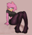Size: 1001x1059 | Tagged: safe, artist:math9909, amy rose, hedgehog, 2026, alternate outfit, blushing, butt, crop top, female, gloves off, grey background, heart, lidded eyes, looking at viewer, midriff, shadow (lighting), shirt, shorts, simple background, sitting, smile, smiling at viewer, solo, stockings