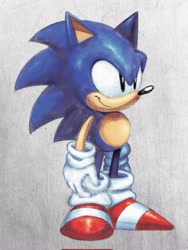 Size: 1541x2048 | Tagged: safe, artist:jukobut3, artist:manfred_rdart07, editor:manfred rdart07, sonic the hedgehog, hedgehog, 2026, classic sonic, color edit, edit, gradient background, smile, solo, standing