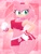 Size: 1500x2000 | Tagged: safe, artist:xan13, amy rose, hedgehog, abstract background, alternate outfit, female, fist, hand on hip, looking offscreen, midriff, outline, pink background, solo, thick thighs, white outline, wide hips, workout outfit