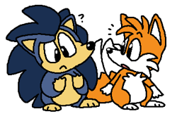 Size: 367x242 | Tagged: safe, artist:badlydrawnmanic, miles "tails" prower, sonic the hedgehog, 2024, animalified, confused, cute, duo, flat colors, frown, literal animal, mouth open, question mark, simple background, surprised, transparent background