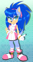 Size: 604x1137 | Tagged: safe, artist:metalpandora, oc, oc:serena (metalpandora), chipmunk, 2019, abstract background, clothes, dress, fankid, female, looking at viewer, parent:sally, parent:sonic, parents:sonally, pose, smile, solo, standing, watermark