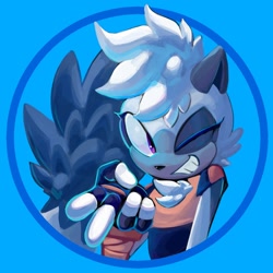 Size: 1130x1130 | Tagged: safe, artist:emilex56, tangle the lemur, 2026, blue background, icon, lineless, looking at viewer, simple background, smile, solo, v sign, wink