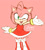 Size: 677x758 | Tagged: safe, artist:pokunchan, amy rose, hedgehog, arms out, character name, female, flat colors, mouth open, open smile, pink background, simple background, smile, solo, wink