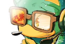 Size: 995x679 | Tagged: safe, artist:tk s623, sonic the hedgehog, wolf, sonic forces, 2017, classic sonic, frown, gears the wolf, looking offscreen, male, reflection in eye, self paradox, signature, simple background, solo focus, trio, white background