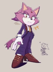 Size: 1320x1792 | Tagged: safe, artist:galaxylover06, blaze the cat, silver the hedgehog, alternate outfit, heels, suit