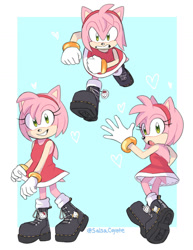 Size: 1024x1326 | Tagged: safe, artist:salsacoyote, amy rose, alternate shoes, amy's halterneck dress, angry, boots, dr. martens, hello kitty, running towards viewer