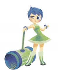 Size: 1118x1405 | Tagged: safe, artist:rullulalla_rull, amy rose, 2024, barely sonic related, cosplay, crossover, inside out, joy (inside out), piko piko hammer, simple background, standing, white background