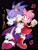Size: 1536x2048 | Tagged: safe, artist:p1ctur33, amy rose, blaze the cat, cat, hedgehog, 2024, :<, amy x blaze, black background, blaze is not amused, duo, female, fire, flame, flower, frown, head rest, lesbian, lidded eyes, linking arms, looking at viewer, rose, shipping, simple background, smile, treads, unamused