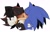 Size: 2048x1306 | Tagged: safe, artist:tenderandmilder, shadow the hedgehog, sonic the hedgehog, hedgehog, 2026, blushing, duo, eyes closed, french kiss, gun, holding each other, holding something, hugging, kiss, male, pointing gun at viewer, shadow x sonic, shipping, simple background, tongue out, wagging tail, white background