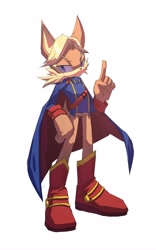 Size: 2555x4096 | Tagged: safe, artist:speendlexmk2, antoine d'coolette, coyote, 2026, cape, looking at viewer, male, pose, redesign, simple background, solo, white background