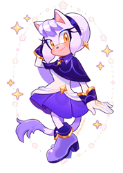 Size: 1161x1630 | Tagged: safe, artist:einelitas, oc, oc:nymph the cat (einelitas), cat, 2024, alternate outfit, clothes, dress, fankid, female, flower (symbol), looking at viewer, parent:blaze, parent:silver, parents:silvaze, simple background, smile, solo, white background