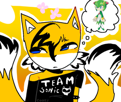 Size: 809x682 | Tagged: safe, artist:coolsonicshirtman, miles "tails" prower, dyed fur, emo, portrait, sad, tails the fox, tailsmo, thinking