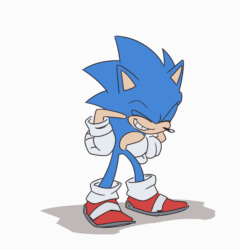 Size: 1920x2000 | Tagged: safe, artist:squigglydigg, sonic the hedgehog, hedgehog, animated, eyes closed, gif, gloves, laughing, looking offscreen, male, shoes, solo, standing